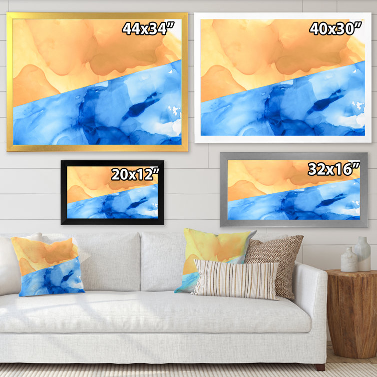 Wrought Studio Blue & Yellow Mixing Liquid Ink Modern Canvas Artwork